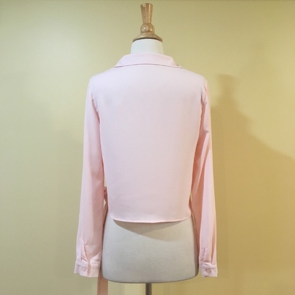 Blush Tie Front Surplice Wrap Around Blouse - Picture 6 of 6